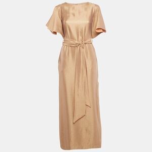 Baruni Metallic Gold Belted Maxi Dress Xs